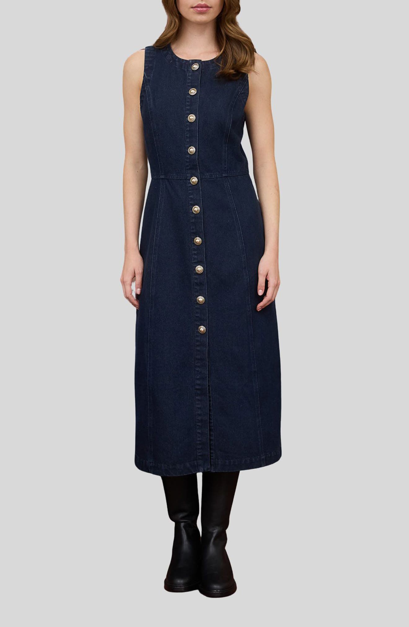 Blu Pepper Denim Button Down Midi Dress