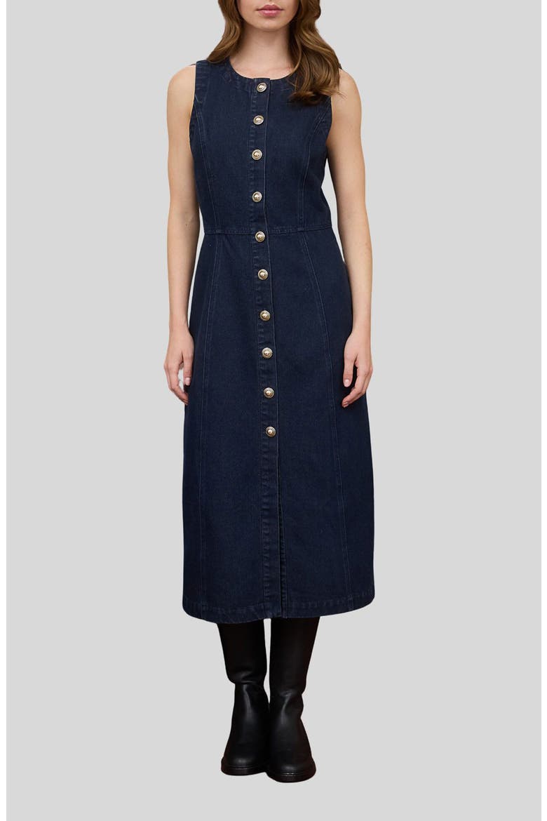 Denim Button Down Midi Dress, Main, color, DENIM