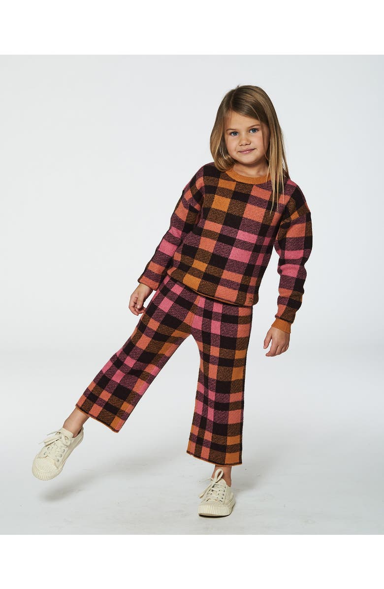Deux par Deux Little Girl's Cropped Wide Leg Pant Plaid Magenta And Brown, Alternate, color,