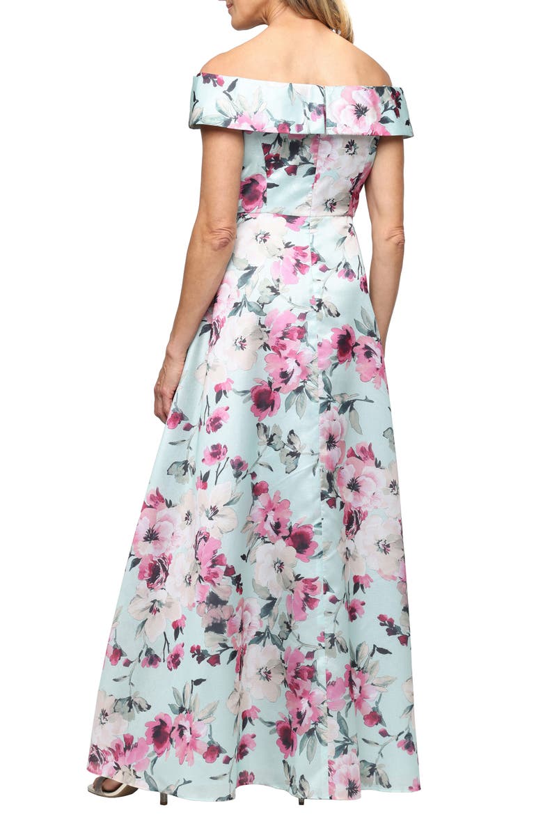 Alex Evenings Floral Off-Shoulder Yoryu Gown, Alternate, color, Mint Multi