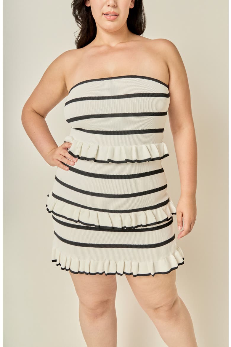 Striped Ruffle Tube Minidress, Alternate, color, CREAM/ BLACK