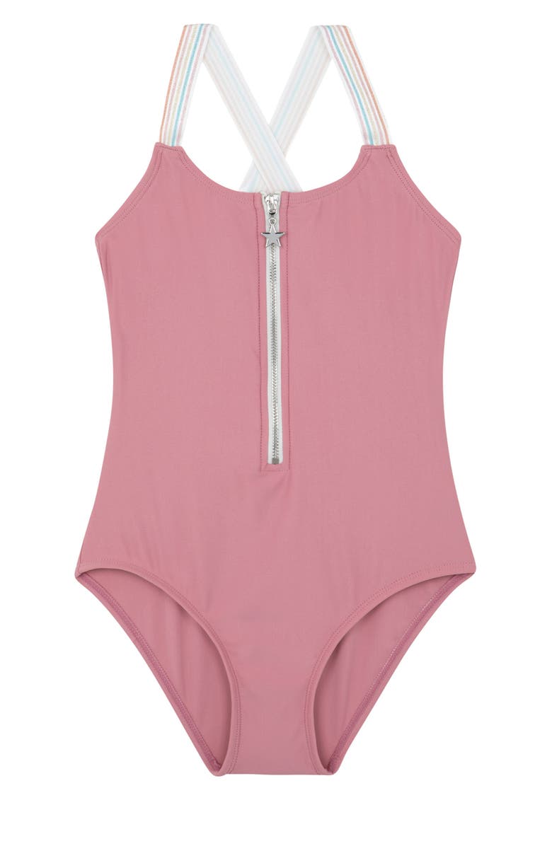 Gottex Kids Rainbow Star Zip Front One Piece, Main, color,