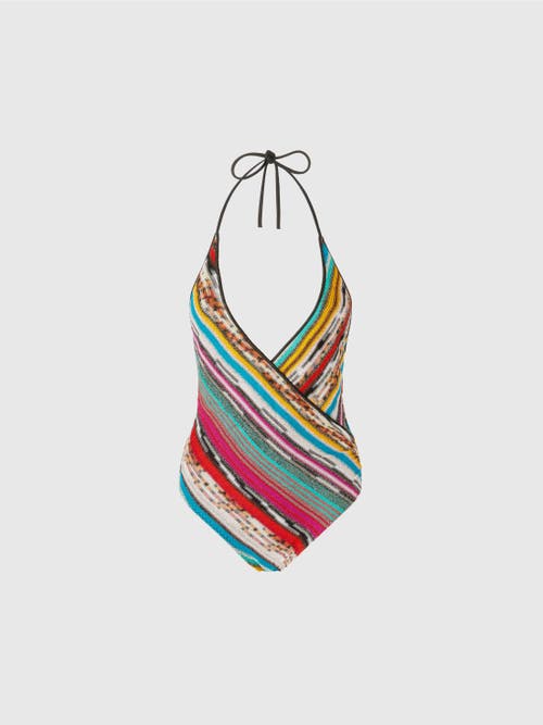 Shop Missoni Lamé Slub Viscose One-piece Swimsuit With V-neck In Multicoloured