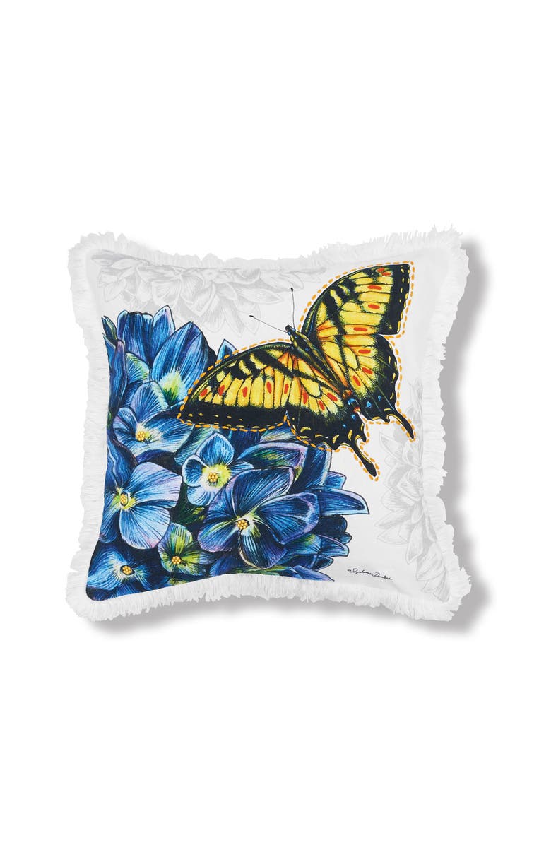 C&F Home Botanical Butterfly & Flowers HD Printed Cotton Blend Accent Throw Pillow 18" x 18", Main, color, White