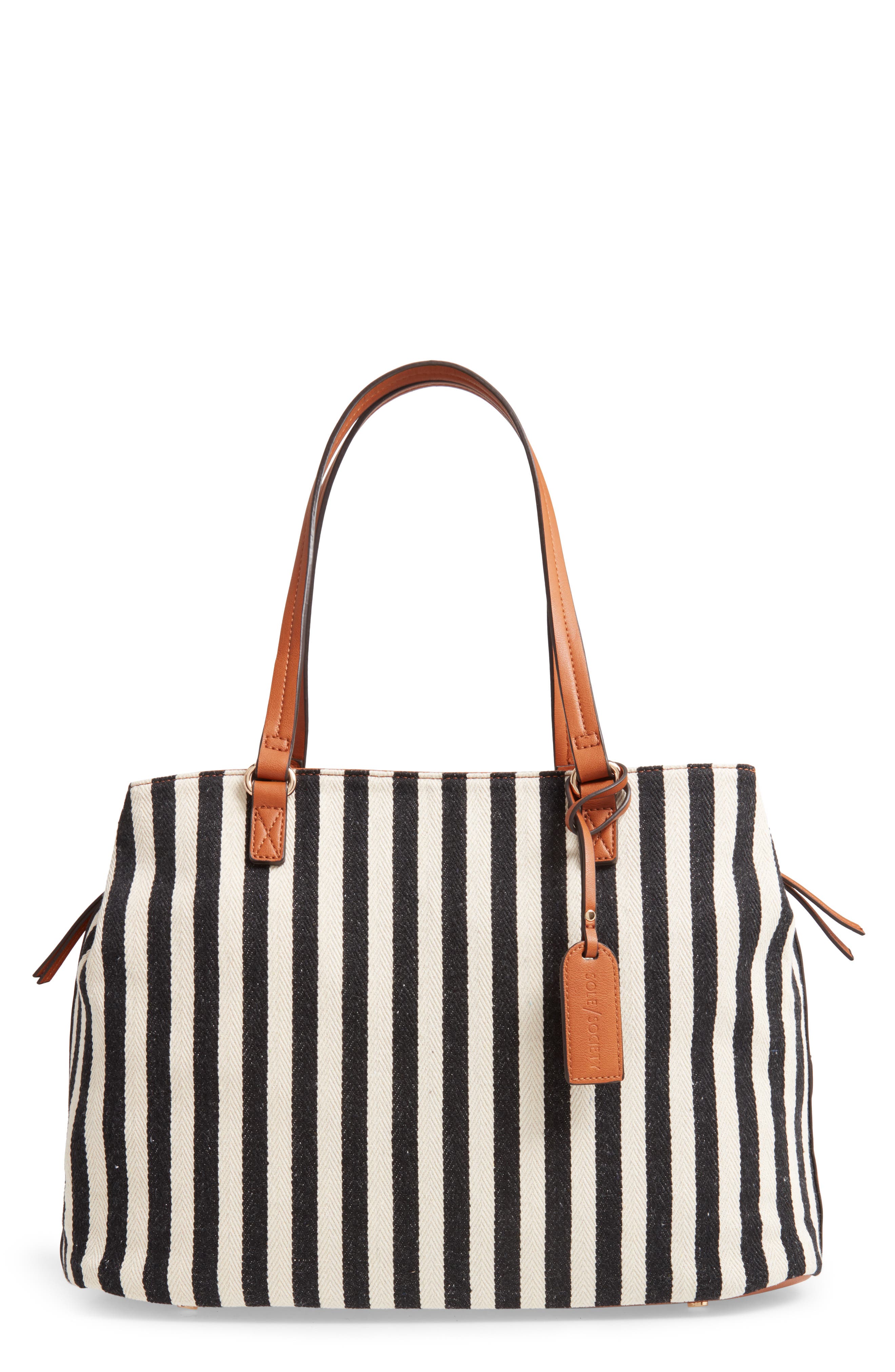 Sole Society 'Oversize Millie' Stripe Print Tote, Main, color, 
