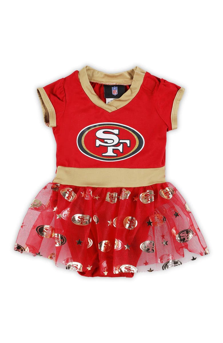 JERRY LEIGH Girls Infant Scarlet San Francisco 49ers Tailgate Game Day Bodysuit with Tutu, Headband & Leggings Cheerleader Set, Alternate, color,