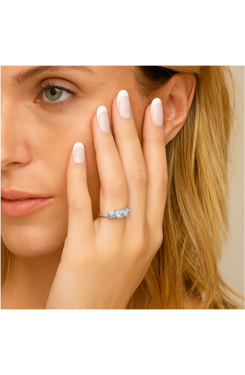 Hollywood Sensation Blair Three Stone Cubic Zirconia Ring, Alternate, color, Silver