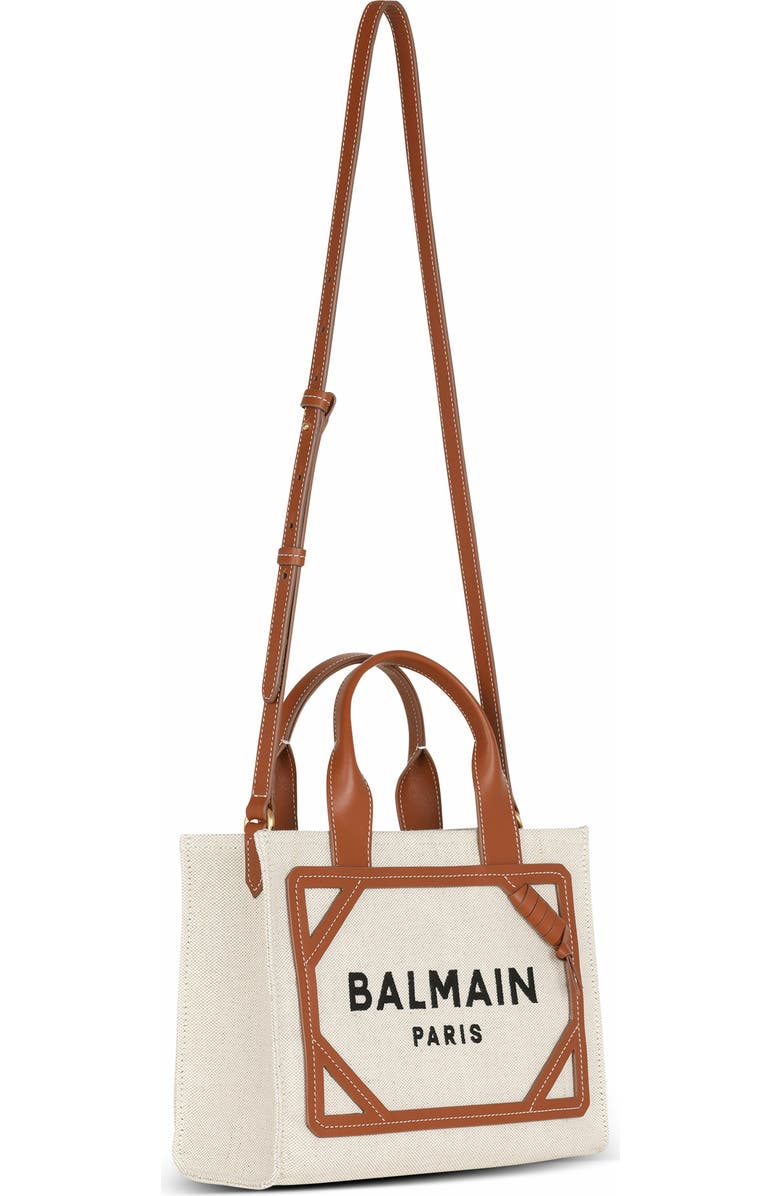 Balmain B-Army Small Tote Bag In Canvas And Leather, Alternate, color, Beige