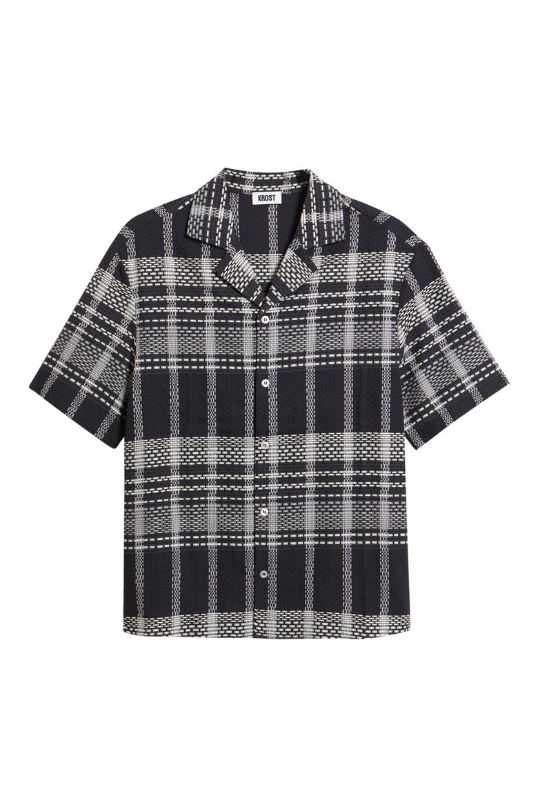 Plaid Cotton Camp Shirt, Alternate, color, DARK NAVY