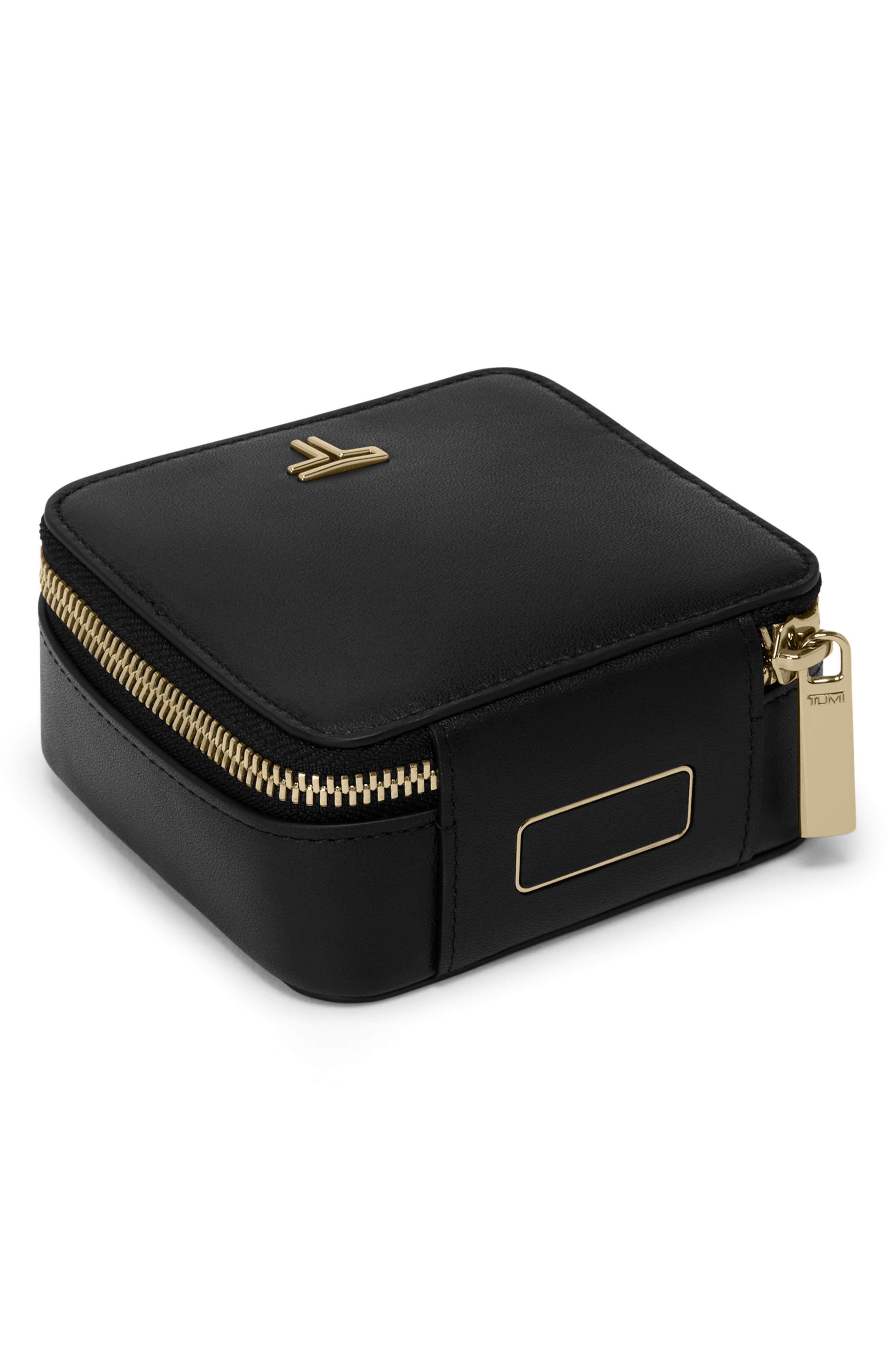 TUMI Leather Jewelry Case, Alternate, color, Black/ Light Gold
