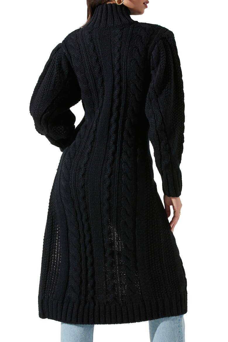 Evangelina Cable Stitch Maxi Turtleneck Sweater, Alternate, color, BLACK