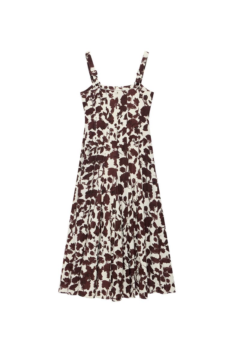 Linen Blend Printed Midi Dress, Alternate, color, Brown