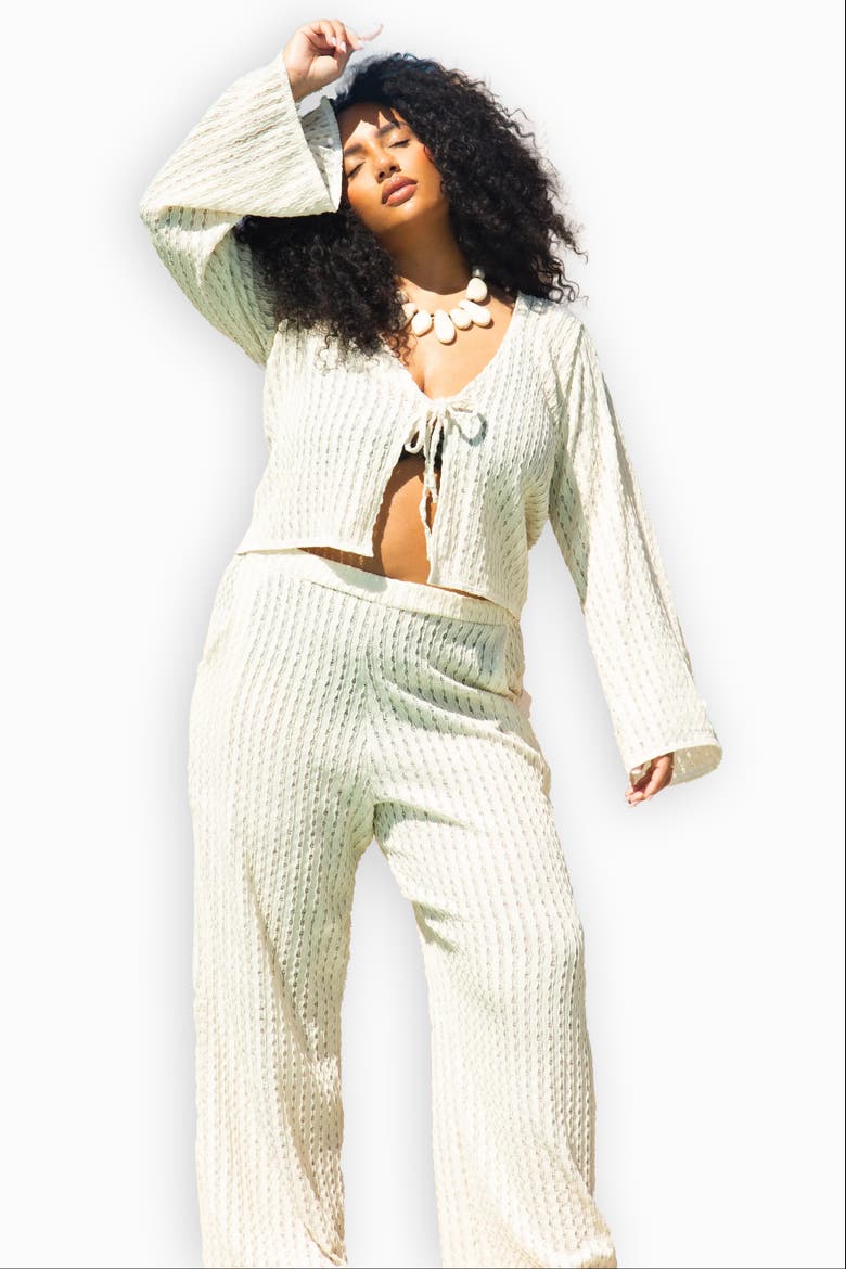 Wide Leg Crochet Resort Pants, Alternate, color, Beige