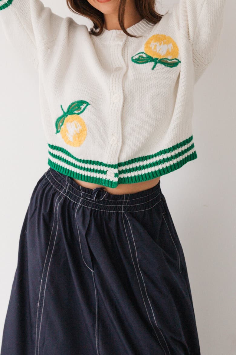 Embroidered Lemon Cardigan, Alternate, color, White