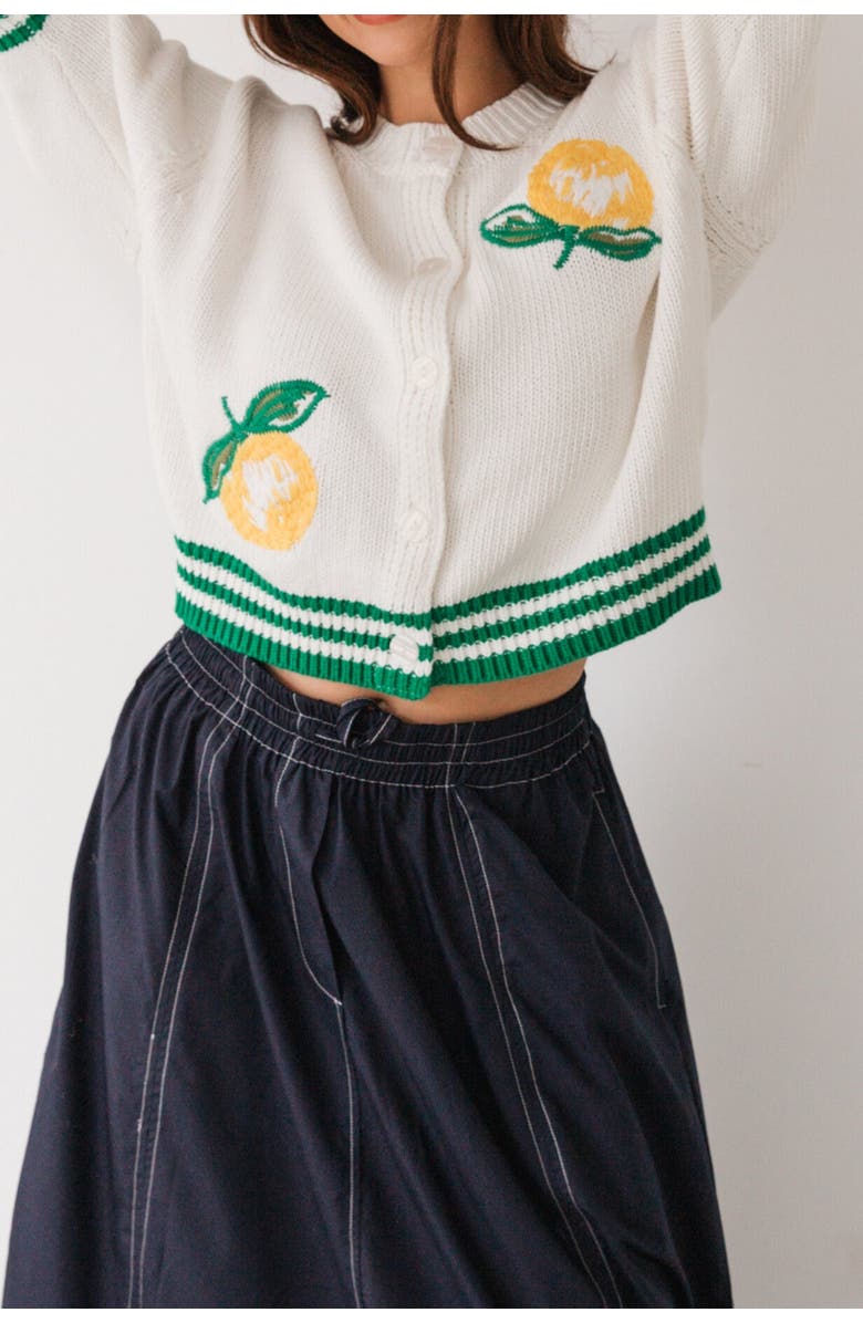 Label of Love Embroidered Lemon Cardigan, Alternate, color, White