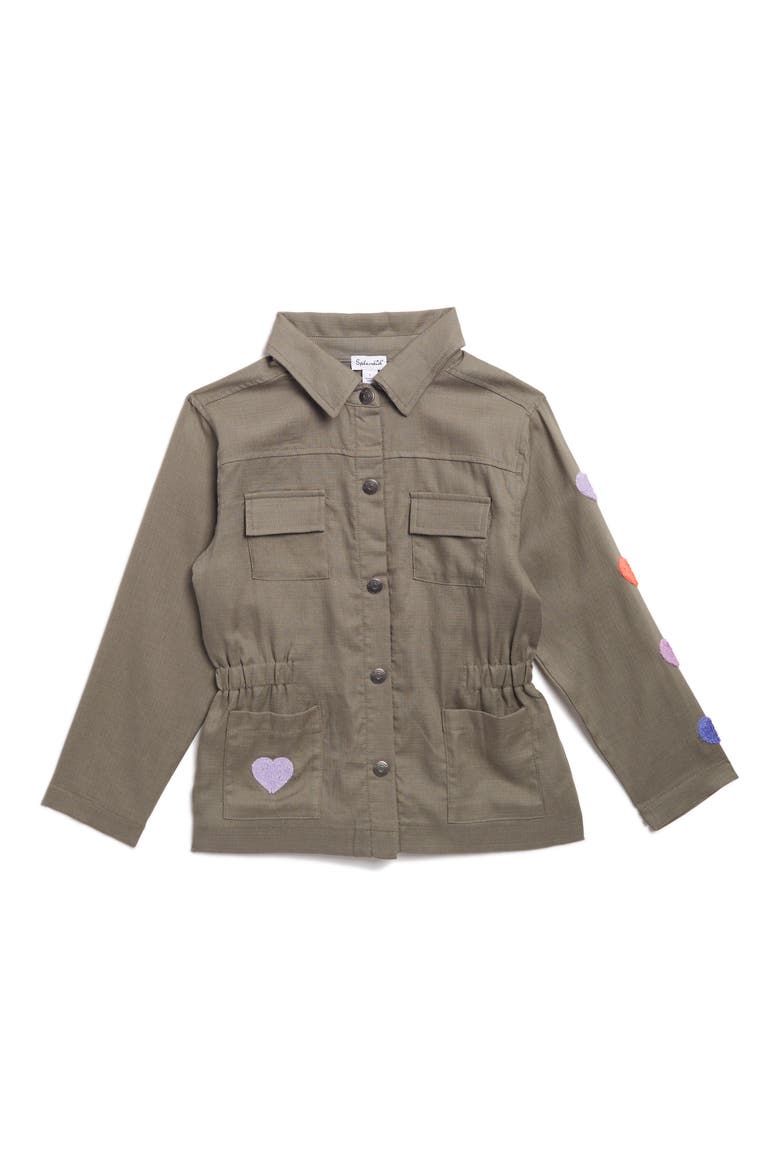 Kids' Hearts Utility Jacket, Main, color, VINTAGE OLIVE BRANCH