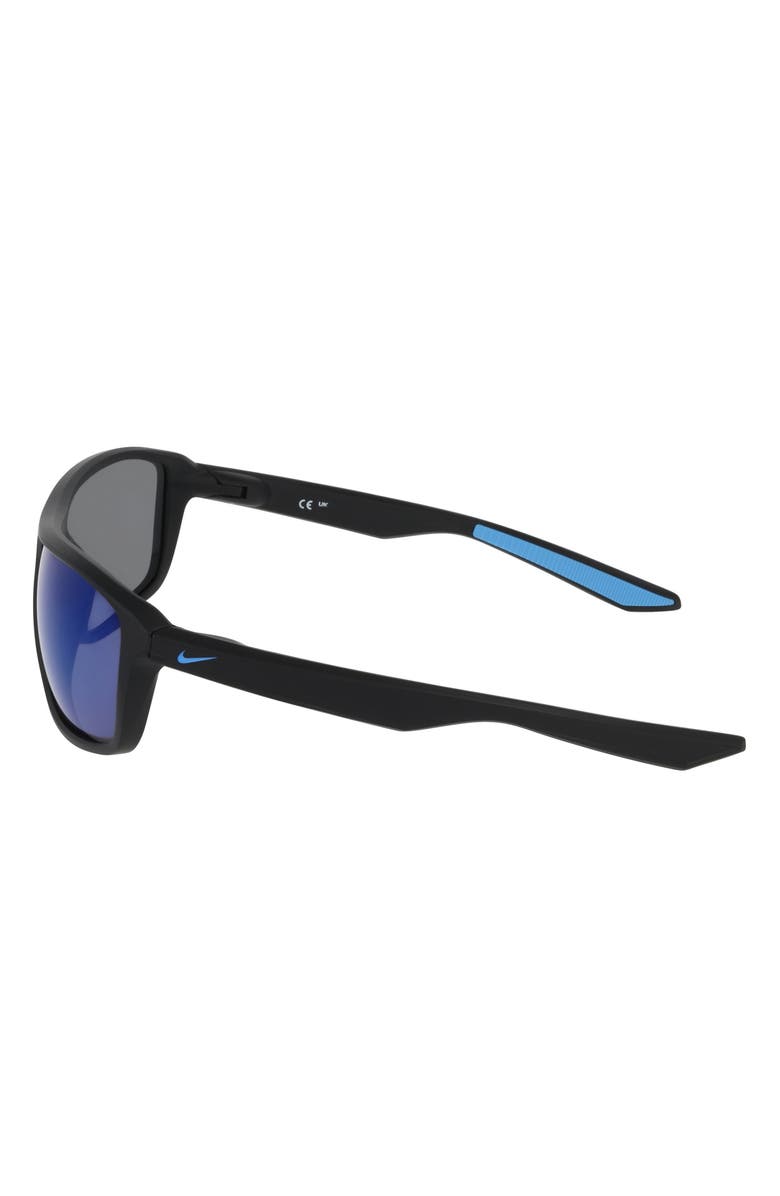 Nike Premier Stride 63mm Rectangular Sunglasses, Alternate, color, Matte Black / Blue Mirror