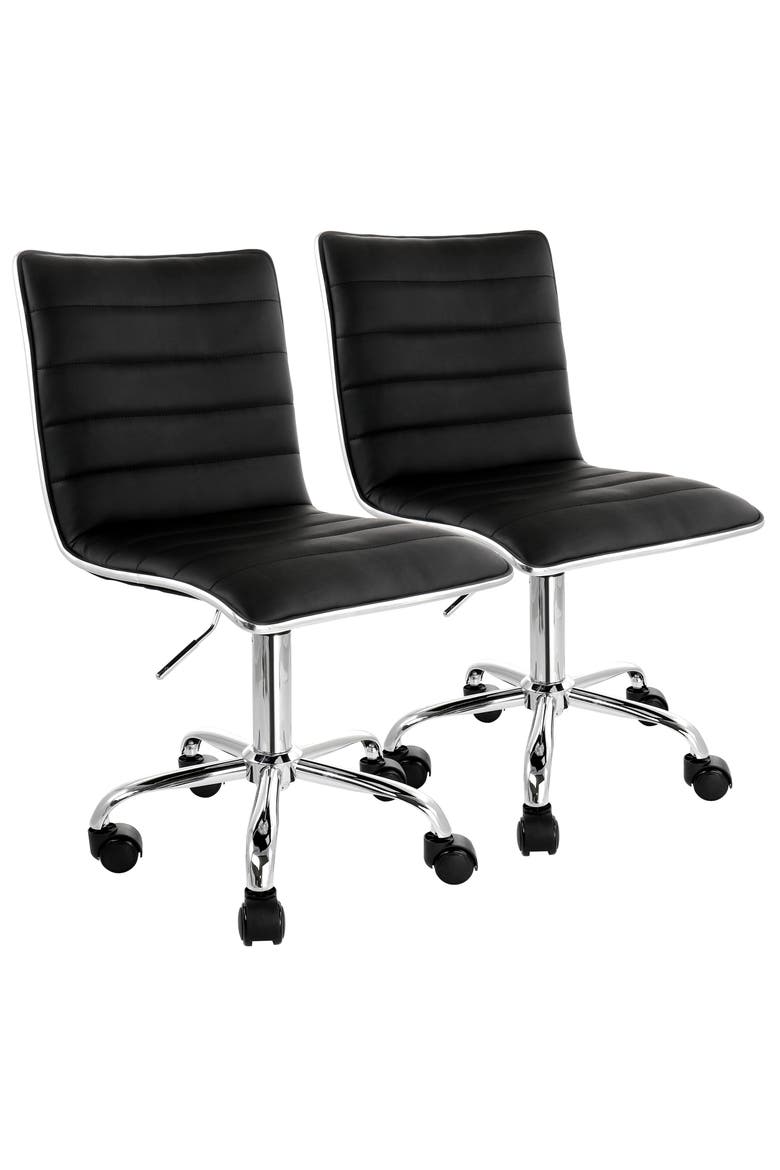 2 Piece Adjustable Faux Leather Rolling Office Chair, Main, color, Black