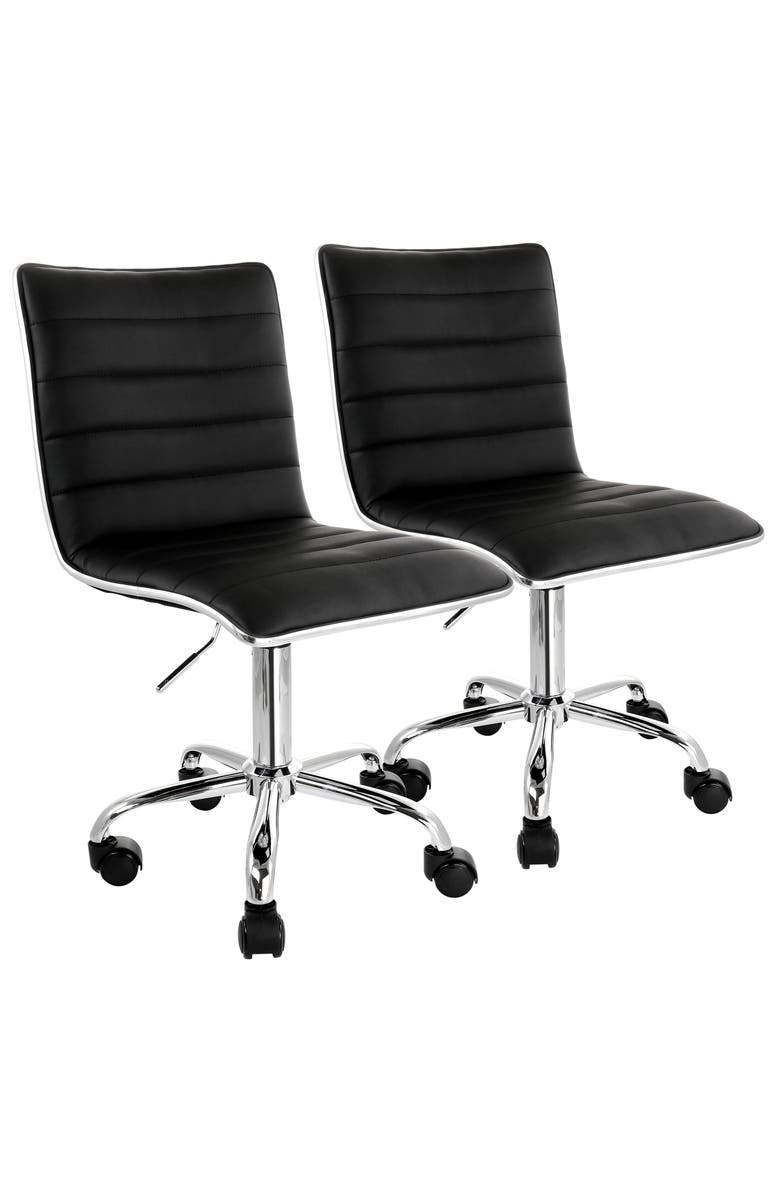 Elama 2 Piece Adjustable Faux Leather Rolling Office Chair, Main, color, Black