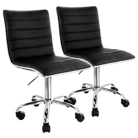 2 Piece Adjustable Faux Leather Rolling Office Chair