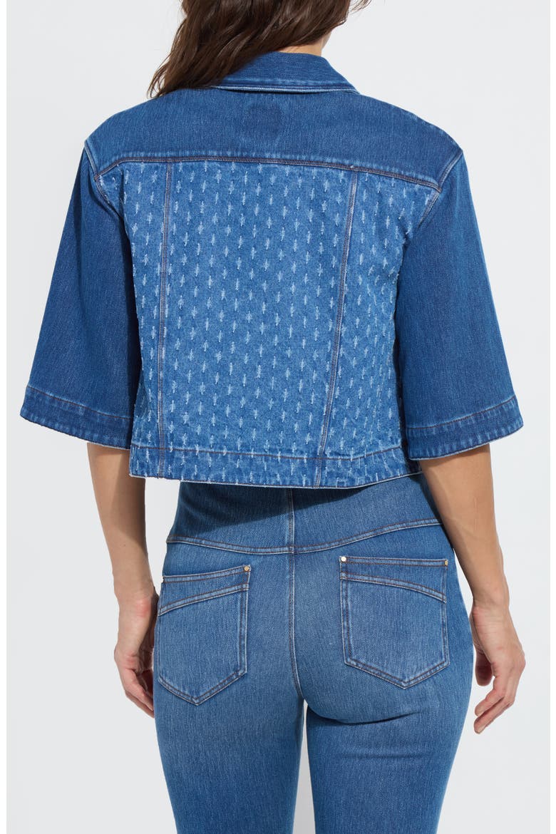 Thea Crop Short Sleeve Denim Jacket, Alternate, color, MID WASH