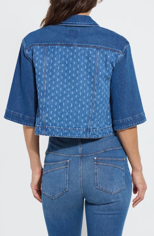 Lyssé Thea Cropped Crochet Denim Jacket In Mid Wash