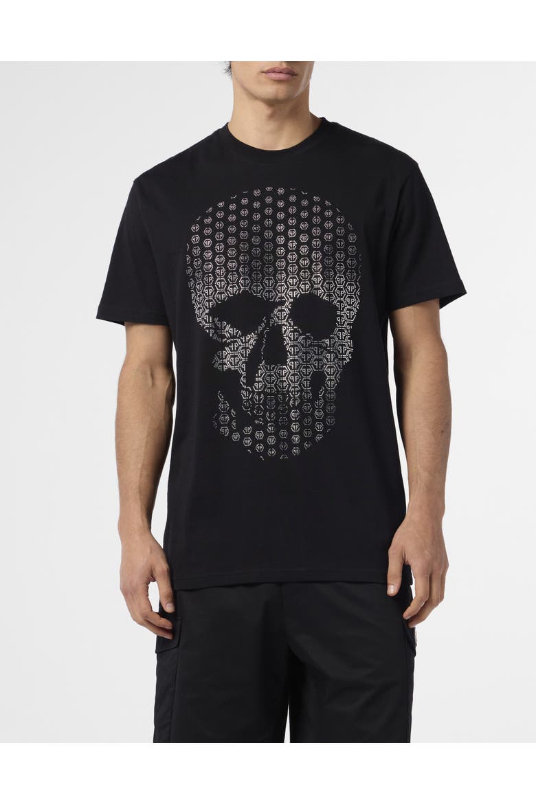 Round Neck T-Shirt Skull Strass Skull Strass Men, Main, color, black