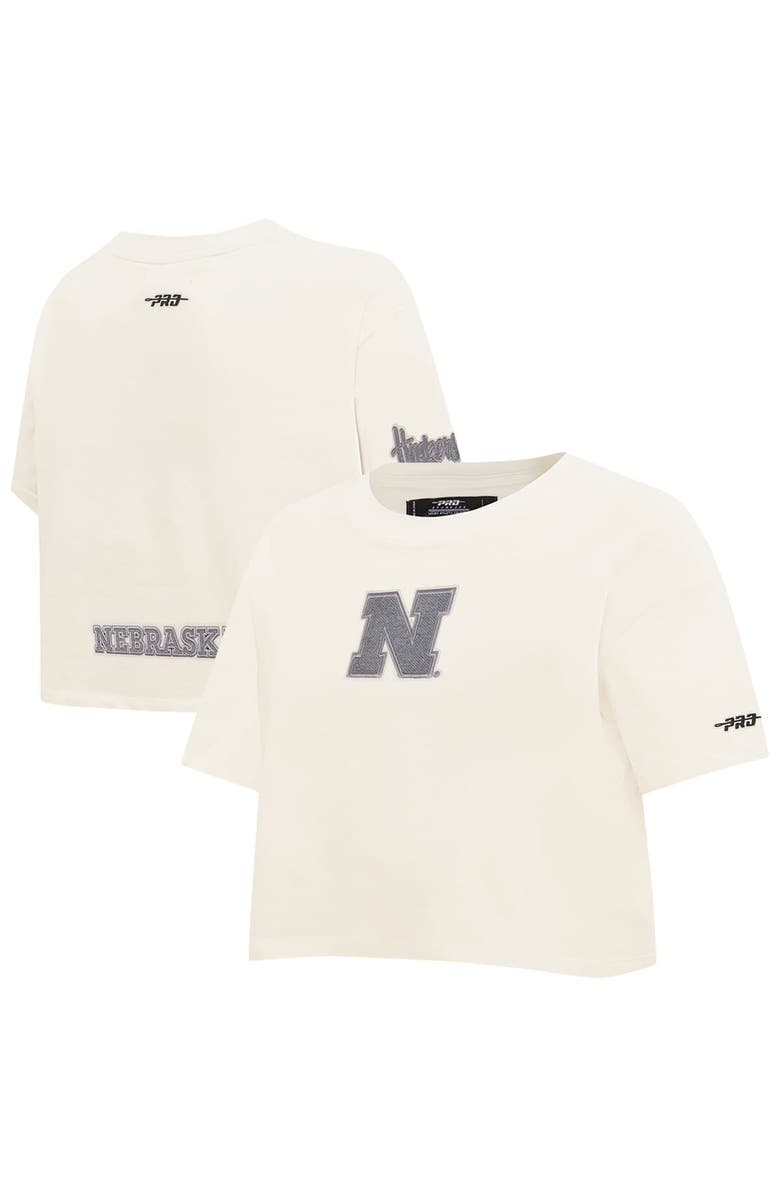 PRO STANDARD Women's Pro Standard Cream Nebraska Huskers Reverse French Terry Boxy Cropped T-Shirt, Main, color, Cream