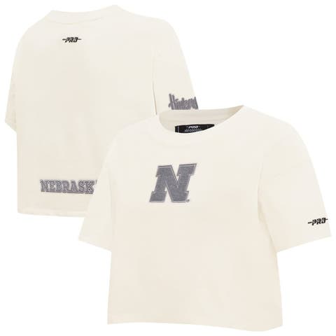 Women's Pro Standard Cream Nebraska Huskers Reverse French Terry Boxy Cropped T-Shirt