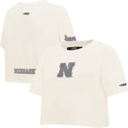 PRO STANDARD Women's Pro Standard Cream Nebraska Huskers Reverse French Terry Boxy Cropped T-Shirt