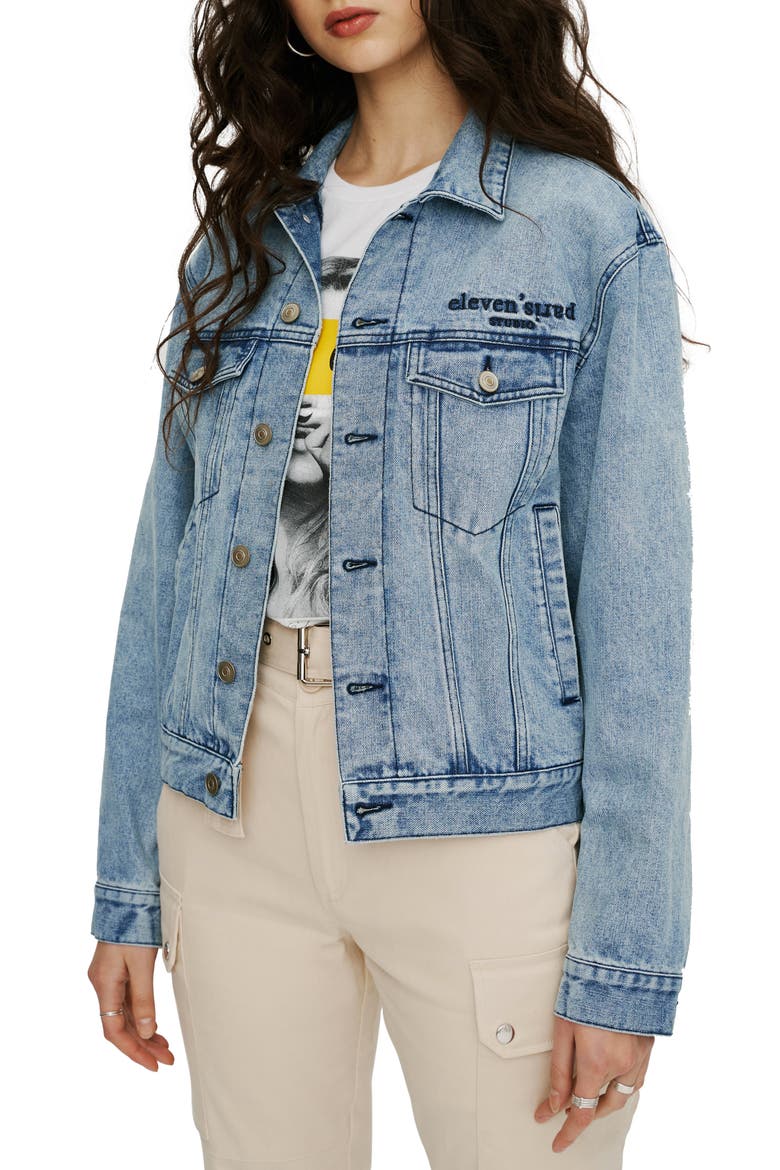 Sequin Lips Denim Jacket, Main, color, MEDIUM DENIM BLUE