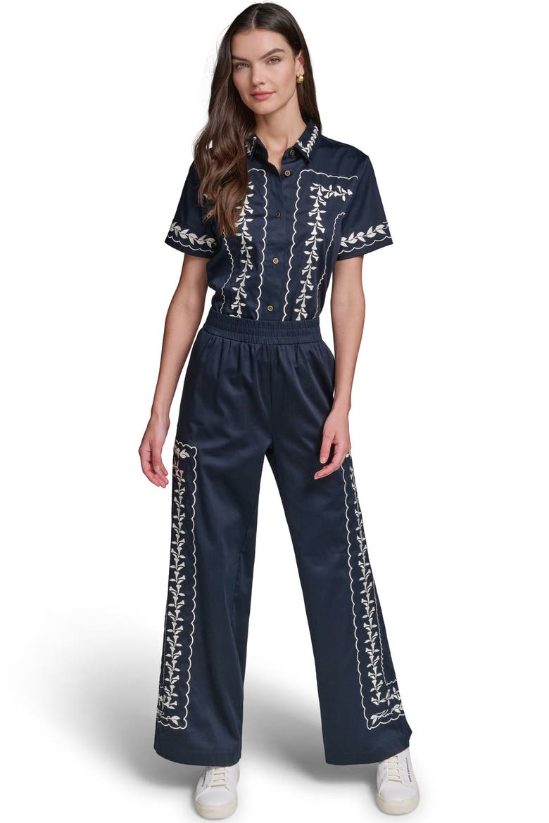 Embroidered Wide Leg Pants, Alternate, color, MIDNIGHT NAVY