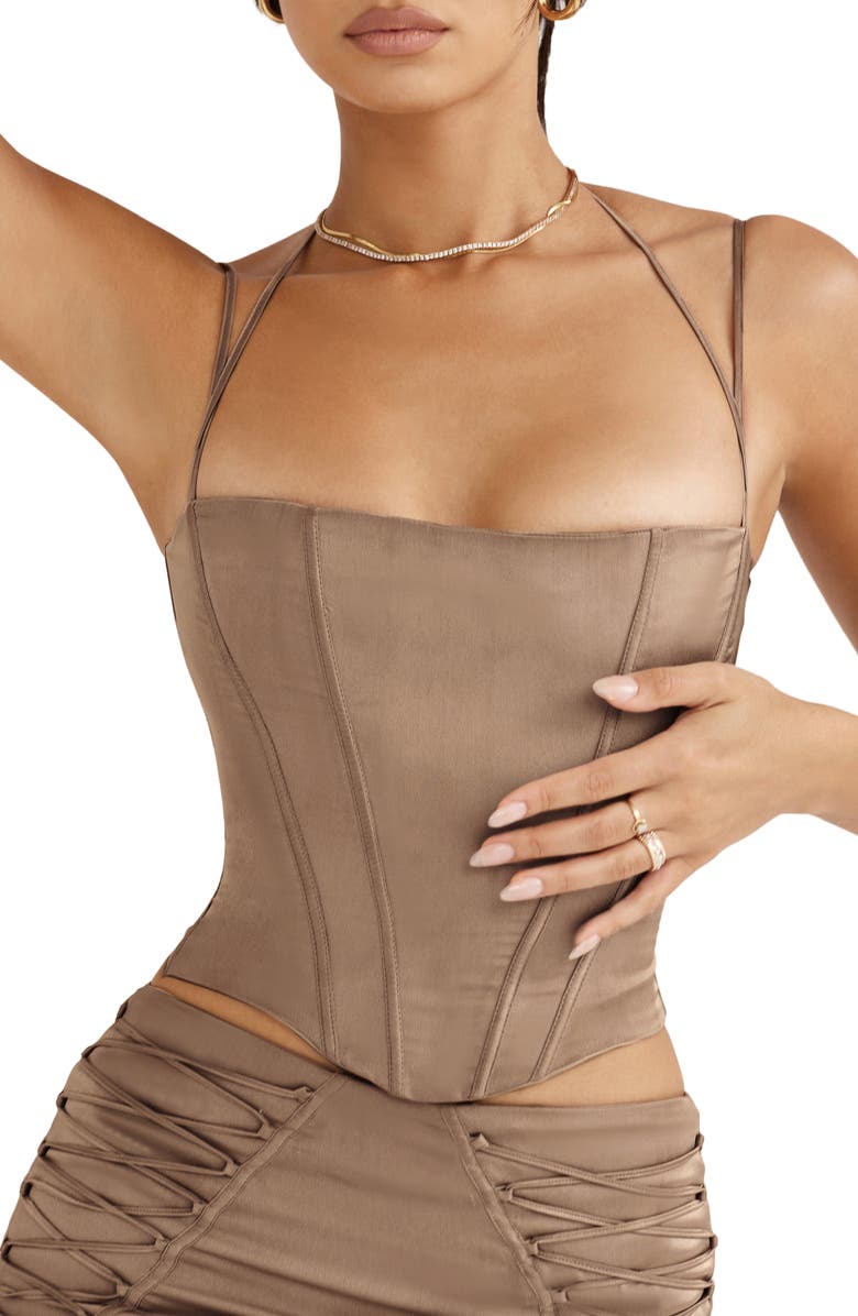 HOUSE OF CB Chantelle Halter Neck Satin Corset Top, Main, color, 