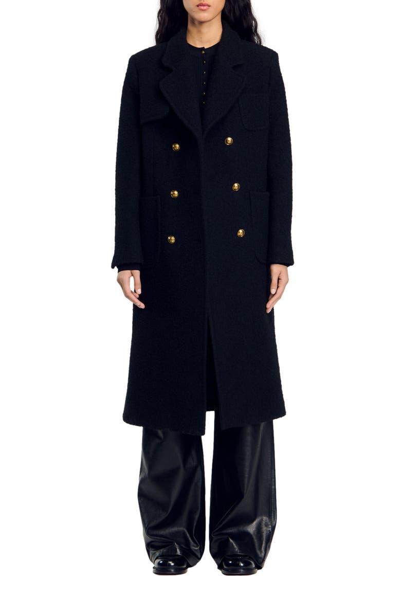 SANDRO Long double-breasted coat, Main, color, 