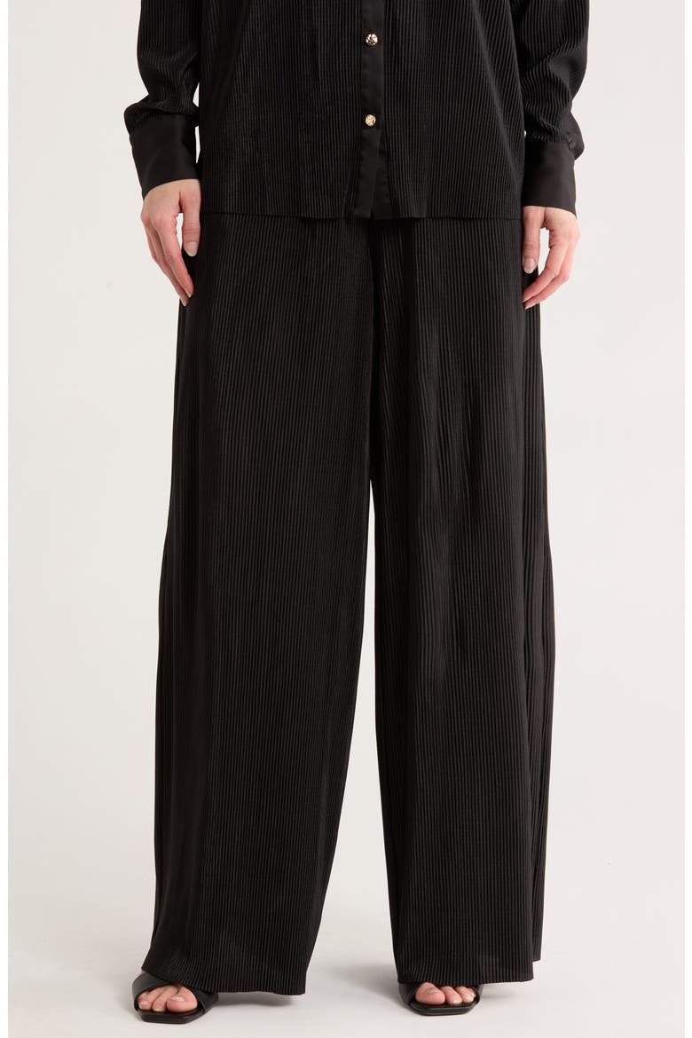 Plissé Charmeuse Pull-On Pants, Main, color, BLACK