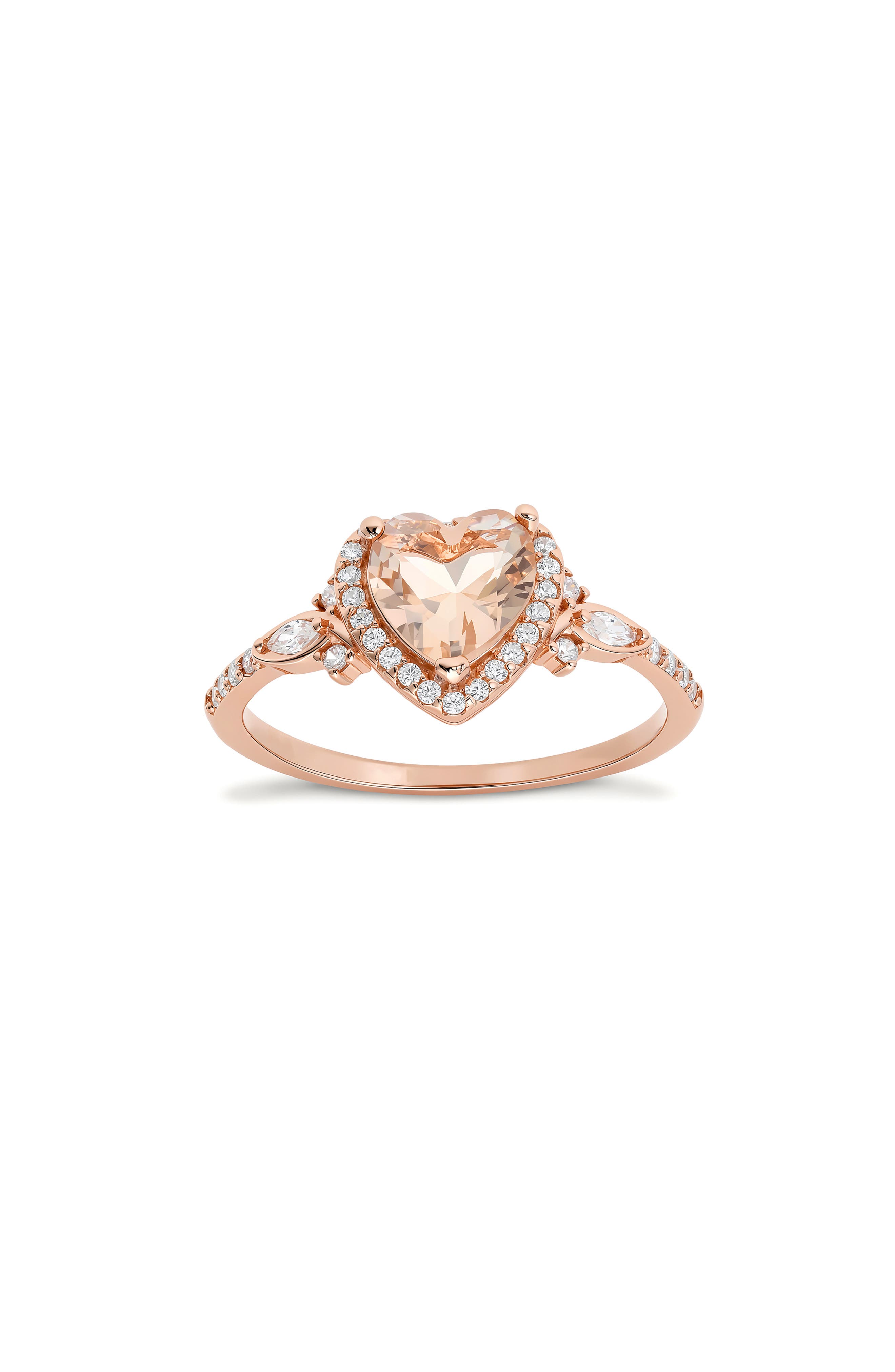 Heart Cut Simulated Morganite Halo Ring