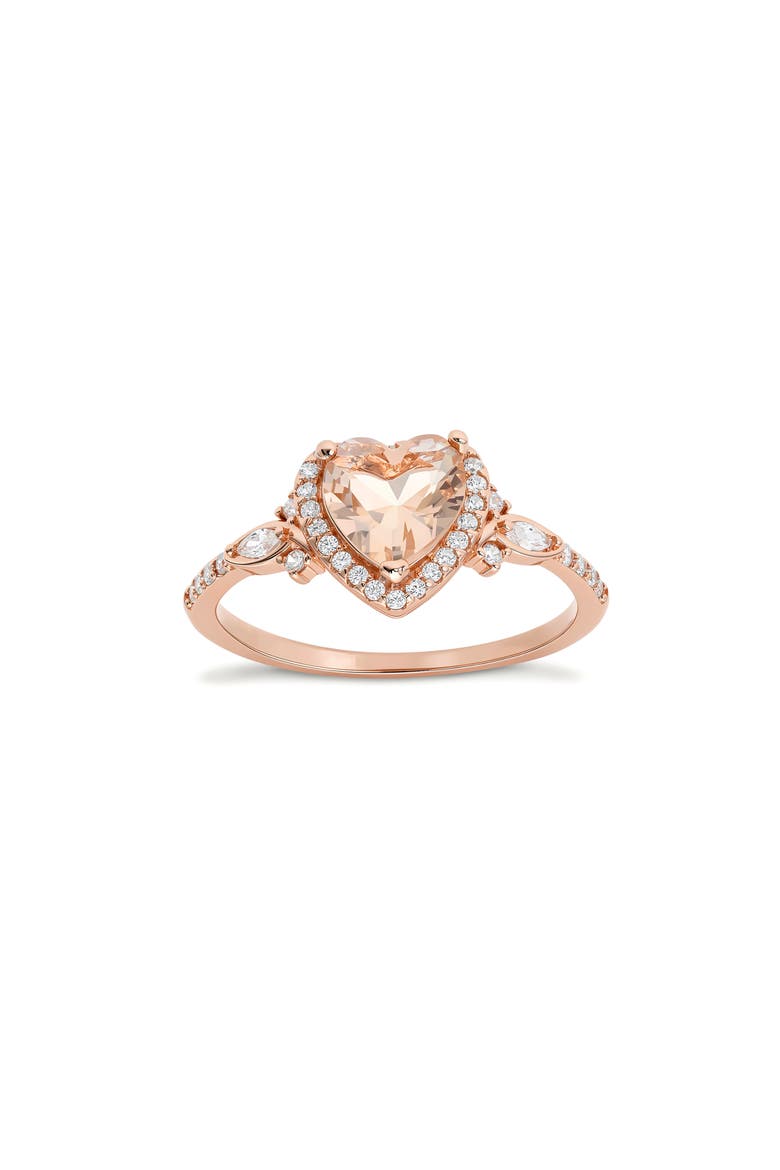 Heart Cut Simulated Morganite Halo Ring, Main, color, ROSE GOLD