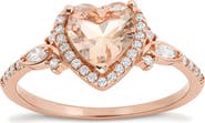 Queen Jewels Heart Cut Simulated Morganite Halo Ring