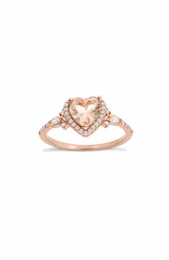 Heart Cut Simulated Morganite Halo Ring