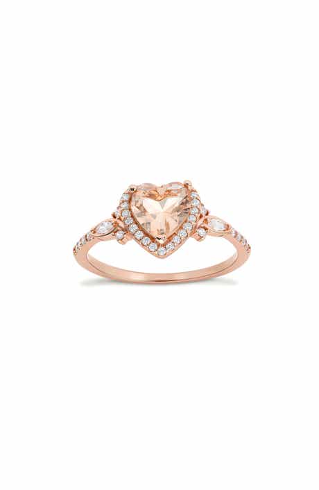 Heart Cut Simulated Morganite Halo Ring