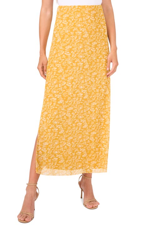 Printed Mesh Maxi Skirt