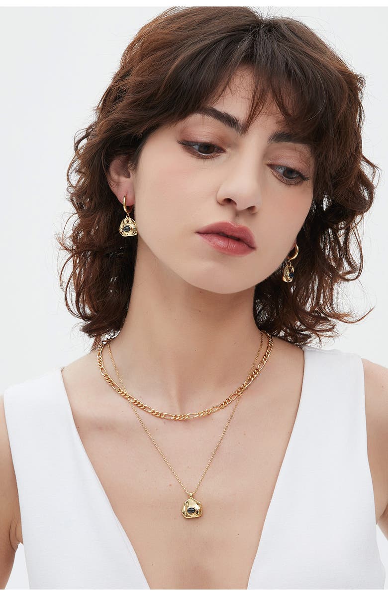 Classicharms Aria Gemstone Pendant Necklace and Figaro Chain Layering Set, Alternate, color, Gold/Noir Black