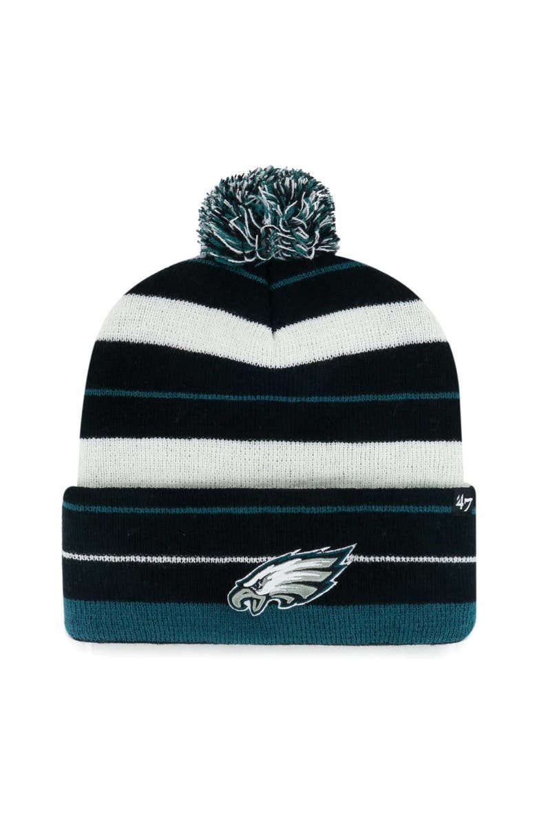'47 Men's '47 Black Philadelphia Eagles Powerline Cuffed Knit Hat with Pom, Main, color,