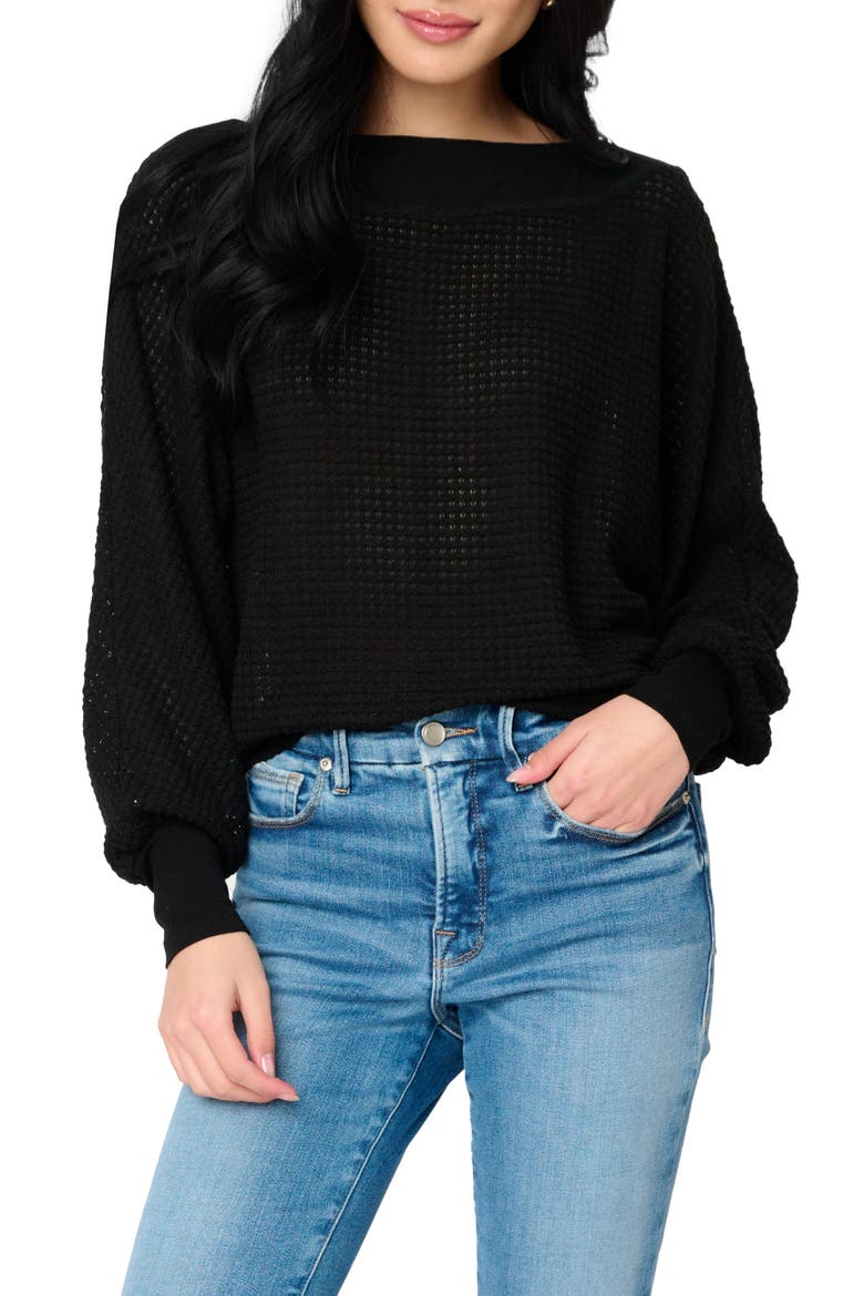 Wheels Up Open Weave Sweater, Main, color, BLACK