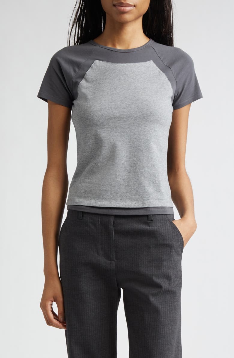 Paloma Wool Puka Raglan Sleeve Colorblock Jersey Baby Tee, Main, color, Grey