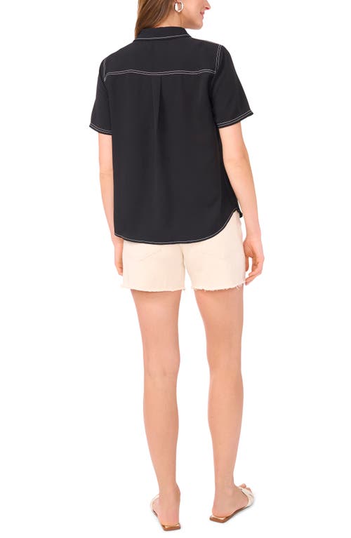 Vince Camuto Topstitched Short Sleeve Button-up Shirt In Black