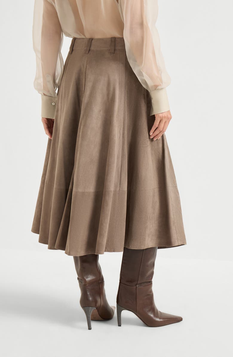 Brunello Cucinelli Suede circle skirt, Alternate, color, Mud