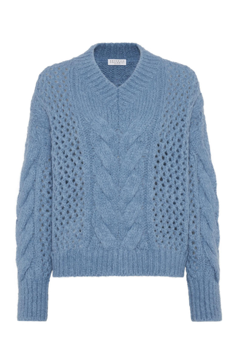 Brunello Cucinelli Alpaca and wool cable & net sweater with monili, Main, color, 