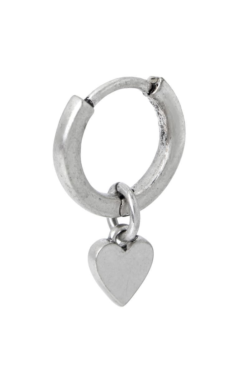AllSaints Men's Heart Single Hoop Silver Silver Earring, Main, color, 