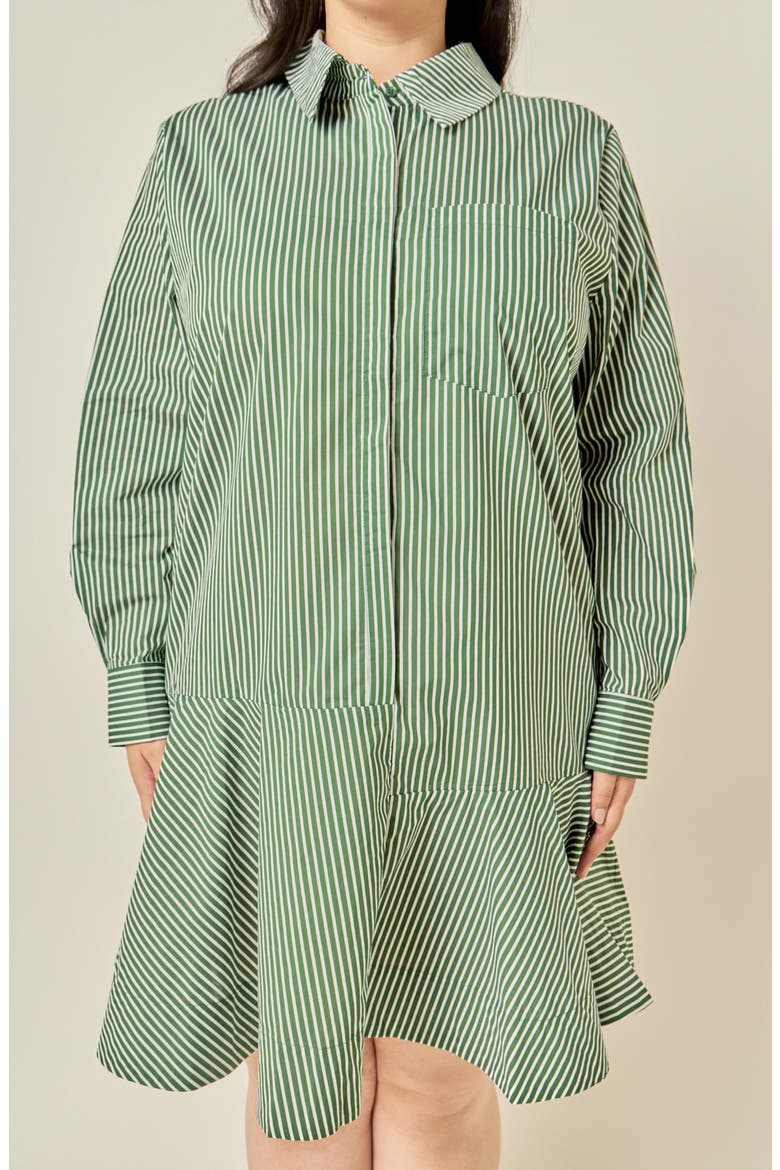 Striped Long Sleeve Flared Skirt Shirtdress, Alternate, color, DARK OLIVE